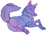 ambiguous_gender balls_outline bulge butt claws clothing detailed_bulge feral fluffy fluffy_tail genital_outline iridescent iridescent_fur pawpads paws pink_nose pink_paws purple_body solo tail thong toony underwear whiskers yeendream canid canine canis domestic_dog mammal