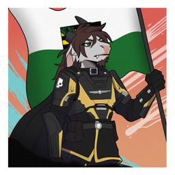 anthro border facial_hair flag flag_(object) germany holding_flag holding_object horn male military propaganda propaganda_poster saxony soldier solo warrior white_border shardfox helldivers nator bovid caprine goat mammal 1:1 hi_res