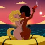 afro anthro areola biped black_hair blonde_hair breast_fondling breast_play breast_squish breasts breasts_frottage butt cloud detailed_background duo eyes_closed eyeshadow female female/female flare_(object) flare_gun fondling genitals hair hand_on_breast kiss_on_lips kissing makeup nipples outside pussy raft sea seascape sky squish water lonbluewolf 20th_century_fox american_dad fuzzy_door_productions underdog_productions penny_(american_dad) trish_(american_dad) bird_dog canid canine canis domestic_dog golden_retriever hunting_dog mammal poodle retriever 1:1 2017 hi_res