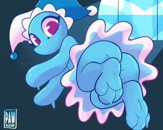 3_toes blue_body butt clothing dress dripping feet female floating fool's_hat foot_fetish foot_focus hat headgear headwear looking_at_viewer lying on_side pink_eyes solo toes water p4wsized deltarune undertale_(series) elemental_creature humanoid mizzle_(deltarune) water_creature 5:4 hi_res