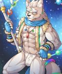 2018 abs anthro asian_clothing biceps blush canid canine canis clothing east_asian_clothing eyewear fundoshi glasses hi_res japanese_clothing jewelry kemono male mammal muscular muscular_anthro muscular_male necklace pecs signature solo underwear unrealplace wolf