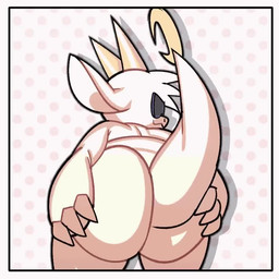 ambiguous_gender anthro anus anus_only belly big_butt black_outline bottom_heavy butt curved_horn eyewear floppy_ears horn looking_at_viewer looking_back nude outline presenting presenting_hindquarters rear_view simple_background slightly_chubby slightly_chubby_ambiguous slightly_chubby_anthro smile solo spread_butt spreading sunglasses tail thick_thighs white_body wide_hips submarine_screw chikn_nuggit mythology fwench_fwy_(chikn_nuggit) dragon mythological_creature mythological_scalie scalie 1:1 2022 2d_animation animated digital_media_(artwork) frame_by_frame loop no_sound short_playtime video nonbinary_(lore)