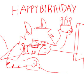 bored cake candle computer dessert electronics eyebrows food happy_birthday male simple_background solo text tired white_background pencil_bolt pencil_bolt_(pencilbolt) equid equine horse mammal zebra english_text hi_res monochrome red_and_white sketch
