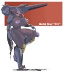 anthro balls big_balls big_breasts big_penis bodily_fluids breasts foreskin genital_fluids genitals gynomorph huge_breasts huge_penis humanoid_genitalia humanoid_penis intersex machine nipples penis precum railgun ranged_weapon solo text weapon karakylia konami metal_gear metal_gear_rex metal_gear_(robot) robot hi_res