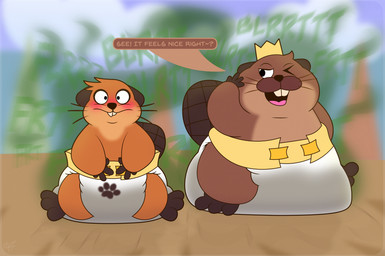 4_fingers big_diaper blush crown diaper duo fart feces female fingers headgear male pooping royalty shocked sitting soiled_diaper soiling soiling_diaper stink_fumes stink_lines unclean_diaper used_diaper using_diaper crinklbird disney hoppers_(disney) pixar king_george_(hoppers) mabel_tanaka beaver mammal rodent hi_res