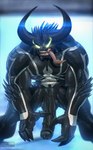 absurd_res alien anthro balls biceps big_penis black_balls black_body black_glans black_penis english_text fallen_venom fingers genitals glans glowing glowing_eyes hi_res horn looking_down male markings marvel marvel_midnight_suns muscular muscular_anthro muscular_male muscular_thighs pecs penis solo spider-man_(series) spikes spikes_(anatomy) symbiote teeth text todex tongue tongue_out vein venom_(marvel) white_body white_markings