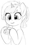 anthro cookie eating female food freckles fur horn simple_background smile solo zippysqrl friendship_is_magic hasbro my_little_pony mythology fan_character sign_(character) equid equine horse mammal mythological_creature mythological_equine pony unicorn 2019 hi_res monochrome