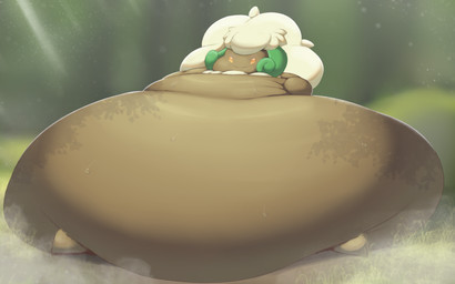 belly big_belly brown_body feral hair huge_belly hyper hyper_belly morbidly_obese obese outside overweight solo white_hair shweetmagnet nintendo pokemon generation_5_pokemon pokemon_(species) whimsicott 2025 absurd_res hi_res