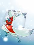 absurd_res anthro canid canine christmas clothing costume dancing disney fan_character female fox fur hi_res holidays mammal santa_costume snow snowing solo teeth white_body white_fur zigrock001 zootopia
