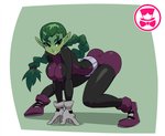 big_breasts breasts clothed clothing crossgender female green_body green_hair green_skin hair humanoid_pointy_ears looking_at_viewer mtf_crossgender not_furry pointy_ears solo schpicy cartoon_network dc_comics teen_titans teen_titans_(television_series) beast_boy humanoid