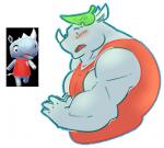 4_fingers anthro biceps big_biceps blush clothed clothing dot_eyes eyebrows fingers grey_body grey_skin horn leaf light male manly muscular muscular_anthro muscular_male pecs red_clothing red_tongue shirt side_view simple_background simple_eyes solo tank_top tongue topwear white_background white_horn happyending animal_crossing nintendo tank_(animal_crossing) mammal rhinoceros 2015 colored digital_drawing_(artwork) digital_media_(artwork) half-length_portrait portrait