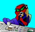 anthro blinking blonde_hair chips_(food) clothed clothing coffee_mug container cup electronics fangs feet food green_sclera hair headphones male microphone mixing_console open_mouth paws pupils recording_table sandwich_(food) simple_background slit_pupils solo teeth transparent_background kim_mcfarland hanna-barbera space_ghost_(series) brak alien felid mammal 1997 2d_animation alpha_channel animated digital_media_(artwork) loop low_res meme short_playtime subtle_animation