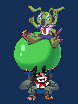 anthro apple bottomwear clothing duo exercise food fruit male plant sailor shorts uniform workout young vihor405 bandai_namco digimon arthropod digimon_(species) insect lepidopteran moth wormmon alpha_channel hi_res
