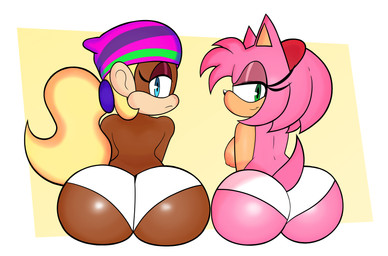 accessory anthro big_butt blonde_hair blue_eyes breasts brown_body brown_fur butt clothed clothing duo female fur green_eyes hair hair_accessory hair_tie hat headband headgear headwear looking_at_viewer looking_back makeup multicolored_body multicolored_fur nipples nude panties pink_body pink_fur pink_hair pink_tail ponytail rear_view simple_background sitting tail tan_background tan_body tan_fur tied_hair topless underwear white_clothing white_underwear blackmore donkey_kong_(series) nintendo sega sonic_the_hedgehog_(series) amy_rose tiny_kong eulipotyphlan haplorhine hedgehog kong mammal monkey primate 2020 absurd_res digital_drawing_(artwork) digital_media_(artwork) hi_res