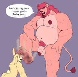 anthro bodily_fluids dirty dirty_feet duo feet male male/male musclegut muscular musk smelly smelly_feet stink_fumes sweat sweatdrop sweaty_feet avoid_posting scentedbunns felid lagomorph leporid lion mammal pantherine rabbit hi_res