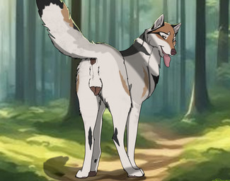 animal_genitalia animal_vulva anus breath canine_genitalia canine_vulva evening female feral flirting forest genitals light looking_at_viewer panting plant smile solo sunlight tree vulva holidaypup solana_(valiberite) canid canine canis mammal wolf hi_res