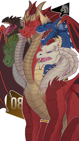 1_horn 2_horns 5_heads ambiguous_gender back_wings black_head blue_eyes blue_head countershading ear_frill feral frill_(anatomy) green_head horn long_neck looking_at_viewer membrane_(anatomy) membranous_wings multi_head open_mouth outline purple_eyes red_body red_scales scales sharp_teeth simple_background sitting solo spikes spikes_(anatomy) teeth tongue ventral_scales white_head white_outline wings yellow_eyes zyria dungeons_and_dragons hasbro mythology wizards_of_the_coast tiamat_(dnd) dragon mythological_creature mythological_scalie scalie hi_res shaded female_(lore)