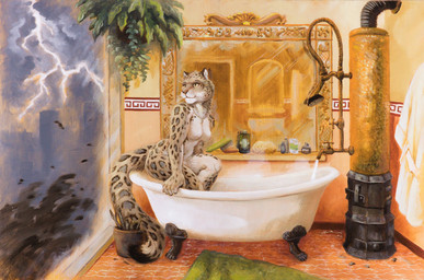 5_fingers anthro bath bathing bathroom bathtub biped breasts brush claw_foot_bathtub countershade_face countershade_fur countershade_neck countershade_torso countershading electricity eyebrows eyelashes female fingers fur grey_body grey_fur humanoid_hands iris lightning markings multicolored_body multicolored_fur nipples nude nude_anthro nude_female philtrum pupils snout soap solo sponge spots spotted_body spotted_fur storm tail two_tone_body two_tone_fur white_body white_fur scale_(artist) marcy_(marcy) felid mammal pantherine snow_leopard hi_res oil_painting_(artwork) painting_(artwork) traditional_media_(artwork) traditional_painting_(artwork)