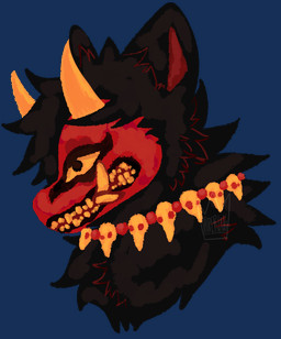 ambiguous_form ambiguous_gender black_body black_fur fur horn jewelry necklace noseless red_body red_fur red_inner_ear simple_background skull_necklace snout solo teeth transparent_background tusks yellow_horn yellow_sclera yellow_teeth jaspering asian_mythology east_asian_mythology japanese_mythology mythology canid canine canis demon mammal oni wolf yokai 2017 alpha_channel digital_drawing_(artwork) digital_media_(artwork) headshot_portrait lineless paint_tool_sai_(artwork) portrait shaded watermark
