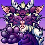 anthro claws facial_hair fur horn male mustache paws purple_body smile solo tongue tongue_out yellow_eyes regakoala mythology dragon eastern_dragon furred_dragon furred_scalie mythological_creature mythological_scalie scalie 1:1 absurd_res hi_res icon