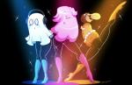 ambiguous_gender blush boots clothing electronics eyes_closed footwear glistening group hair headphones mtt_brand_legs shoes sparkles yam_(artist) undertale undertale_(series) happstablook mad_dummy mettaton napstablook ghost humanoid spirit cousins_(lore)