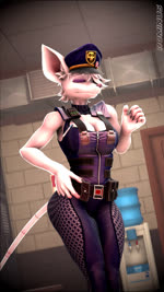 anthro bare_shoulders breasts clawed_fingers claws cleavage clothed clothing detailed_background dialogue electronics eyeshadow female freckles freckles_on_shoulders fur gesture hair hand_gesture hat headgear headwear inner_ear_fluff inside looking_at_viewer makeup orange_eyes pointing pointing_at_breasts pointing_at_self police police_hat police_uniform profanity purple_eyeshadow radio solo standing suspenders talking_to_viewer tight_clothing tuft uniform walkie-talkie water_cooler white_body white_fur white_hair yellow_sclera conditional_dnp domibun warfare_machine officer_flint_(foresttherotten) mammal murid murine rat rodent 3d_(artwork) 3d_animation 9:16 animated digital_media_(artwork) hi_res high_framerate short_playtime sound source_filmmaker_(artwork) voice_acted webm