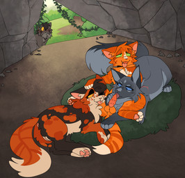 4_toes adult_on_young age_difference animal_genitalia animal_penis anus balls blue_eyes blush cave claws countershading curling_toes dipstick_tail embarrassed erection feet feline_genitalia feline_penis female feral feral_on_feral freckled_face freckles fur genitals gloves_(marking) grass green_eyes grey_body grey_fur group group_sex half-closed_eyes hand_on_head hand_on_penis leg_markings licking looking_pleasured lying male male/female markings mottled multicolored_body multicolored_fur narrowed_eyes older_female on_back open_mouth oral orange_body orange_eyes orange_fur pawpads paws penile penile_spines penis penis_lick pink_pawpads pink_penis pink_vulva plant rock scar seductive sex simple_background smile socks_(marking) star_(marking) striped_body stripes tabby_fur tail tail_markings threesome toes tongue tongue_out tree tuft vines vulva walk-in yellow_eyes young young_feral young_male younger_male wastepaw warriors_(book_series) bluestar_(warriors) firestar_(warriors) graystripe_(warriors) spottedleaf_(warriors) calico_cat domestic_cat felid feline felis mammal tabby_cat 2025 absurd_res digital_drawing_(artwork) digital_media_(artwork) full-length_portrait hi_res portrait