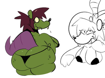 anthro big_butt bikini bodily_fluids butt clothing female green_body looking_at_viewer looking_back looking_back_at_viewer solo sweat swimwear two-piece_swimsuit disksystems gamer_rat_(xarop77) mammal murid murine rat rodent