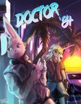 anthro biped bottomwear cigarette clothed clothing detailed_background duo fur gun hair holding_gun holding_object holding_ranged_weapon holding_weapon male palm_tree plant ranged_weapon sunset synthwave topwear tree weapon white_body white_fur tomtc lagomorph leporid mammal rabbit 2021 hi_res