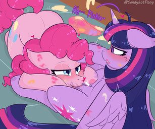 bodily_fluids chest_tuft clitoris cunnilingus duo female female/female feral frosting genital_fluids genitals horn kiss_mark messy motion_lines napkin oral saliva sex tuft vaginal vaginal_fluids wings candy_dem0n friendship_is_magic hasbro my_little_pony mythology pinkie_pie_(mlp) twilight_sparkle_(mlp) earth_pony equid equine horse mammal mythological_creature mythological_equine pony winged_unicorn 6:5 absurd_res hi_res