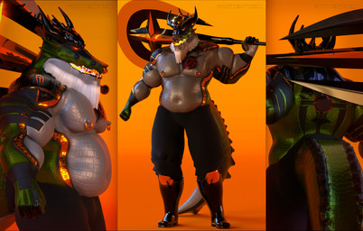 anthro beard biceps blade boots clothing countershade_border facial_hair facial_piercing footwear horn lip_piercing lip_ring male mature_male metallic_markings multiple_piercings musclegut muscular muscular_male navel nipple_piercing nipple_ring nipples nose_piercing nose_ring overweight piercing ring_piercing shoes solo star weapon graventhax mythology cain_sentau crocodile crocodilian dragon mythological_creature mythological_scalie reptile scalie 3d_(artwork) digital_media_(artwork) hi_res
