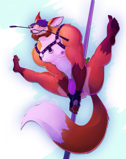 anthro barbell_piercing baseball_cap beard black_lips bulge butt clothing dancing ear_piercing facial_hair facial_piercing flexible flogger fur gloves handwear harness hat hat_over_eyes headgear headwear holding_pole leather leather_clothing leather_gloves leather_handwear leather_harness light lips male money money_in_thong money_in_underwear muscular muscular_anthro muscular_male nipple_barbell nipple_piercing nipples nose_piercing nose_ring orange_body orange_fur paws piercing pole pole_dancing pose purple_clothing purple_thong purple_underwear ring_piercing smile solo spread_legs spreading stripper_pole tail thong underwear alex_henderson vex_(donryu) canid canine fox mammal full-length_portrait hi_res lighting portrait