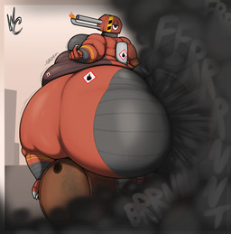 anthro barrel beckoning bedroom_eyes belly big_belly big_butt butt fart fart_cloud fart_fetish fire flamethrower gas gesture hl2_explosivebarrel huge_butt hyper hyper_butt machine male moobs morbidly_obese narrowed_eyes not_furry obese overweight ranged_weapon rumbling_stomach seductive solo thick_thighs torch_(vexikol) weapon wobble wrongcable robot absurd_res hi_res
