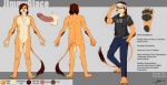 4_claws 4_toes 5_fingers anthro balls barbed_humanoid_penis barefoot biped black_claws black_clothing black_shirt black_topwear blue_bottomwear blue_clothing blue_pants bottomwear brown_body brown_fur brown_hair brown_tail brown_tuft butt character_description claws clothed clothing countershade_fur countershade_torso countershading dark_claws dark_clothing dark_hair dark_shirt dark_topwear denim denim_bottomwear denim_clothing dipstick_tail erection feet fingers flaccid fully_clothed fur genitals grey_clothing grey_hat grey_headwear grey_text hair hat headgear headwear hindpaw humanoid_genitalia humanoid_penis hybrid_genitalia hybrid_penis inner_ear_fluff jeans male markings monotone_butt monotone_clothing monotone_hair monotone_hat monotone_headwear multicolored_body multicolored_fur multicolored_tail nude orange_body orange_butt orange_ears orange_feet orange_fur orange_tail pants paws penile_spines penis plantigrade shirt solo standing t-shirt tail tail_markings tail_tuft thin_tail toe_claws toes topwear tuft two_tone_tail vest visor visor_cap white_body white_countershading white_fur mirapony jimmyglace felid lion mammal pantherine absurd_res character_name hi_res model_sheet