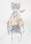 clothed clothing fencer fully_clothed medieval melee_weapon solo sword weapon bastionshadowpaw felid feline mammal hi_res portrait three-quarter_portrait traditional_media_(artwork)