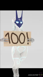 anthro big_butt butt dancing female fur glowing glowing_eyes glowing_markings hip_sway holding_object holding_sign markings mask milestone sign solo thick_thighs white_body white_fur wide_hips asscaster league_of_legends riot_games tencent kindred_(lol) lamb_(lol) bovid caprine mammal sheep 3d_(artwork) 3d_animation animated digital_media_(artwork) no_sound short_playtime webm