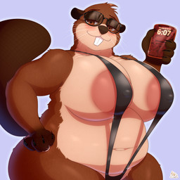 anthro areola areola_slip bedroom_eyes belly big_areola big_belly big_breasts breasts brown_body brown_fur buckteeth cellphone clothing elderly elderly_female electronics eyewear female fur hand_on_hip hand_on_own_hip huge_breasts looking_at_viewer mature_anthro mature_female narrowed_eyes navel nipple_outline one-piece_swimsuit overweight overweight_anthro overweight_female phone ring seductive sling_bikini smartphone solo sunglasses swimwear tail tan_body tan_fur teeth thick_thighs whiskers highoncoffee beaver mammal rodent 1:1 absurd_res hi_res