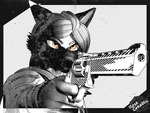 anthro biped clothed clothing female gun hair handgun holding_gun holding_object holding_ranged_weapon holding_weapon looking_at_viewer noir ranged_weapon revolver simple_background solo topwear weapon white_background rosecreates leslie_rochester(rosecreates) canid canine canis domestic_dog german_shepherd herding_dog mammal pastoral_dog 3d_(artwork) 4:3 blender_(artwork) digital_media_(artwork) hi_res monochrome