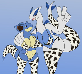 3_fingers 5_fingers animal_print animal_print_bikini animal_print_thigh_highs anthro anthrofied arms_bent bedroom_eyes big_breasts bikini biped black_eyes blue_body blue_breasts blue_tail breast_squish breasts brown_inner_ear claws cleavage clothed clothed_anthro clothed_female clothing collarbone cow_print cow_print_bikini cow_print_thigh_highs duo eyelashes fangs female female/female female_anthro finger_claws fingers furgonomics gesture glistening glistening_eyes gradient_background half-closed_eyes hand_gesture hand_on_hip hand_on_shoulder hanging_breasts holding_another larger_anthro larger_female leaning leaning_forward legwear long_neck looking_at_viewer mouth_closed multicolored_body narrowed_eyes navel no_pupils non-mammal_breasts open_mouth open_smile pattern_bikini pattern_clothing pattern_legwear pattern_swimwear pattern_thigh_highs pink_tongue pokemorph seductive side-tie_bikini simple_background size_difference smaller_anthro smaller_female smile squish standing string_bikini swimwear tail tail_clothing tan_body tan_breasts tapering_tail teeth thick_tail thick_thighs thigh_highs tongue two-piece_swimsuit two_tone_body v_sign white_body white_claws white_sclera white_tail wide_hips lizardanon nintendo pokemon generation_1_pokemon generation_2_pokemon legendary_pokemon lugia nidoqueen pokemon_(species) 2025 absurd_res digital_media_(artwork) flat_colors hi_res