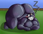 big_breasts big_butt black_body blush breasts butt butt_focus curvy_figure eyes_closed female not_furry nude sharp_teeth sleeping smile solo sound_effects teeth thick_thighs voluptuous vowelless vowelless_sound_effect zzz turismoturbo mario_bros nintendo chompy_(turismoturbo) chain_chomp humanoid mammal digital_media_(artwork) hi_res