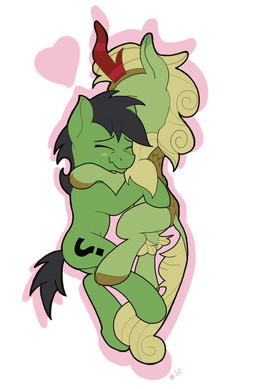 black_hair black_mane blush cuddling duo eyes_closed feral green_body hair heart_symbol interspecies larger_male male male/male mane simple_background size_difference smaller_male smile white_background sefastpone asian_mythology chinese_mythology east_asian_mythology hasbro my_little_pony mythology anon anon_stallion forest_fall_(mlp) dragon earth_pony equid equine horse kirin mammal mythological_creature mythological_scalie pony scalie 2022 digital_media_(artwork) hi_res