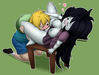 areola blonde_hair blush breasts cunnilingus duo female genitals hair heart_symbol human_on_humanoid interspecies male male/female nipples not_furry oral sex vaginal vulva cubby_chambers adventure_time cartoon_network finn_the_human marceline_abadeer bat human humanoid mammal vampire 2014 hi_res
