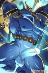 abs ankh anthro areola armband balls barazoku belt black_sclera blue_areola blue_balls blue_body blue_fur blue_penis crouching ear_piercing ear_ring forearm_muscles fur genitals glowing glowing_genitalia glowing_penis hands_behind_back male muscular muscular_anthro muscular_male nipples obliques patreon_logo pecs penis piercing ring_piercing serratus solo text triceps yellow_eyes sollyz dislyte lilith_games patreon drew_(dislyte) anubian_jackal canid canine canis jackal mammal 2025 2:3 artist_name url