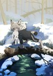 ambiguous_gender animal_humanoid animal_legs clothed clothing corpse death detailed_background devildog0 duo felid felid_humanoid feline feline_humanoid feral hi_res humanoid lagomorph leporid lynx_humanoid male mammal mammal_humanoid rabbit river snow