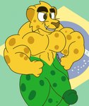 anthro balls big_balls big_muscles big_penis brazil brazilian brazilian_flag genitals hyper hyper_genitalia male muscular penis pose solo hydethehybrid2000 ginga felid jaguar mammal pantherine hi_res