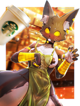 animal_ears anthro apron apron_only arm_tuft athletic athletic_anthro athletic_female bell bell_collar beverage big_breasts black_body black_fur blurred_background blush bracelet breasts chest_tuft choker claws cleavage clothed clothing coffee coffee_cup collar container cup dropping_container dropping_object ear_piercing ear_ring eyelashes female female_anthro finger_claws framed fur hip_tuft inner_ear_fluff jewelry looking_at_viewer low-angle_view makeup mascara medium_breasts multicolored_body multicolored_fur navel_outline necklace nipple_tape orange_sclera pasties piercing ring ring_piercing shoulder_tuft side_boob skimpy solo standing surprised_expression tail tape text thick_thighs tuft two_tone_body two_tone_fur wardrobe_malfunction whiskers white_body white_inner_ear_fluff wide_hips wide_stance wraps wristband yellow_eyes yellow_sclera muart242 starbucks bacardi_(muart242) domestic_cat felid feline felis mammal 2022 3:4 hi_res portrait three-quarter_portrait url