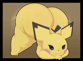ambiguous_gender anthro ass_up bent_over big_butt black_eyes butt dipstick_ears ear_markings huge_butt jack-o'_pose multicolored_ears nude pose smile solo thick_thighs wide_hips yellow_body behniis nintendo pokemon generation_2_pokemon pichu pokemon_(species) 2026 digital_media_(artwork) hi_res