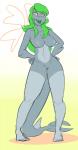 anthro breasts female green_hair grey_body grey_skin hair nipples non-mammal_breasts non-mammal_nipples solo momtown fish marine shark chloe_(disambiguation)