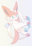 accessory anus blue_eyes blush bodily_fluids bow_ribbon butt embarrassed female feral genitals hair_accessory hair_bow hair_ribbon looking_at_viewer nude pawpads paws pussy ribbons solo spread_legs spreading sweat sweatdrop konzaburou nintendo pokemon canid canine eeveelution generation_6_pokemon mammal pokemon_(species) sylveon