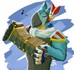 anthro clothed clothing feathers male simple_background solo winged_arms wings aquaticas breath_of_the_wild nintendo the_legend_of_zelda kass_(tloz) avian bird rito absurd_res digital_media_(artwork) hi_res